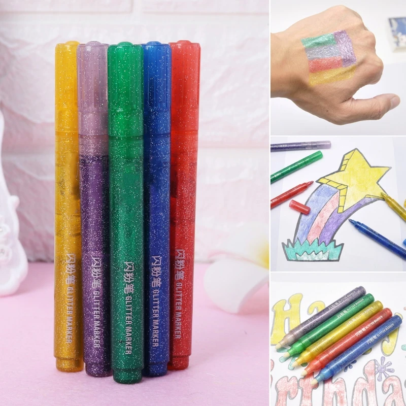 

5Pcs Magic Glitter Marker Pen Bright Sparkling Color Drawing Painting Stationery