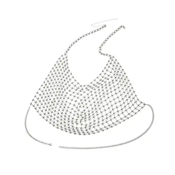 

Women Sexy Rhinestone Mesh Bra Chain Body Necklace Bikini Beach Harness Necklace Jewelry Silver-color