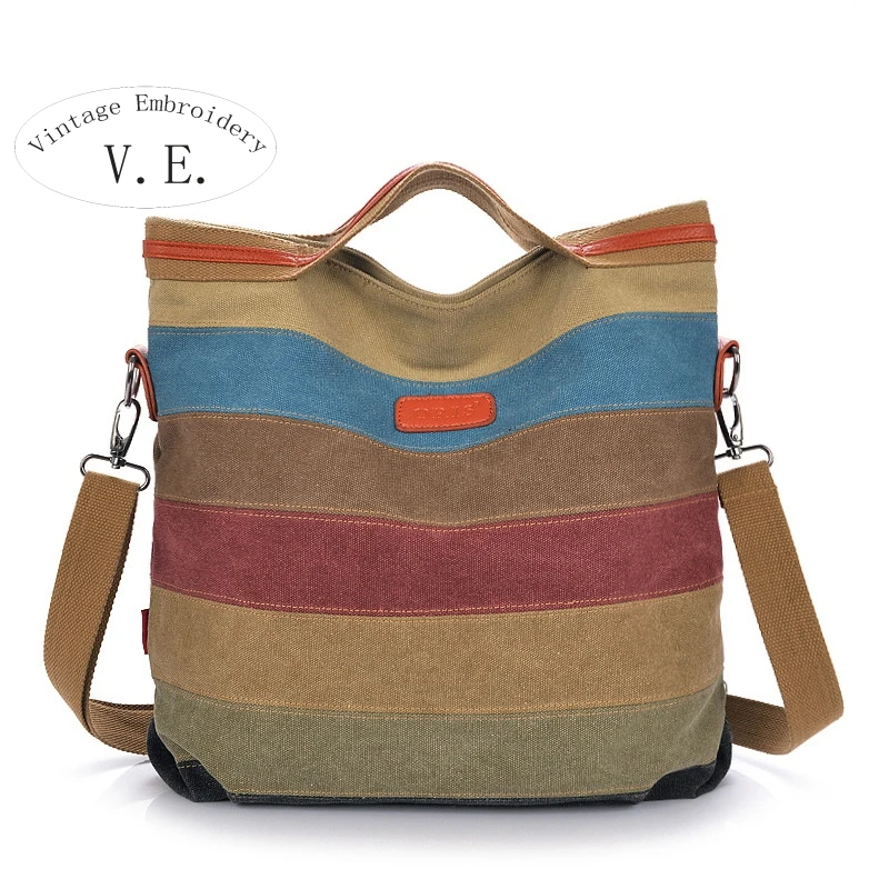 Vintage Embroidery New Stripe Women Shoulder Pouch Messenger Bag Women Canvas Handbag Women s Handbags Patchwork