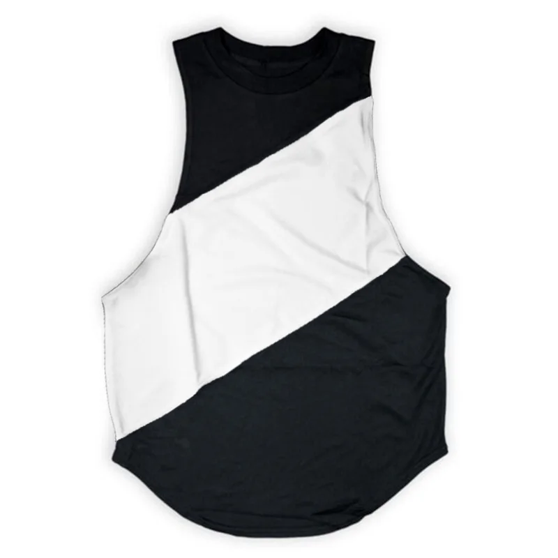 Тренажеры торговой марки muscleguys одежда хлопок лоскутное сетки жилет для бодибилдинга мужские майки майка для фитнеса рубашка без рукавов - Цвет: black white plain