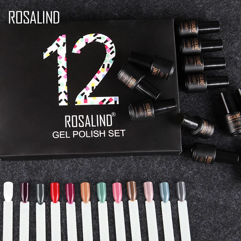 ROSALIND 12PCS/Lot Gel Set Long Lasting Pure Colors Acrylic Polish Flavorless Soak Off Primer Nail Lacquer For Nail Art Beauty