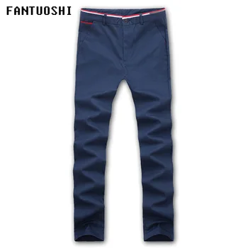 

2019 autumn fashion Classic Men's Elastic Casual Pants Mens Cotton Slim Straight Trousers Male Khaki Black Blue Plus Size 38