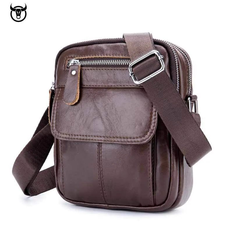 BULLCAPTAIN классическая для мужчин's пояса из натуральной кожи кофе человек Crossbody сумка Малый бизнес сумки мужской кожаные сумки через плечо