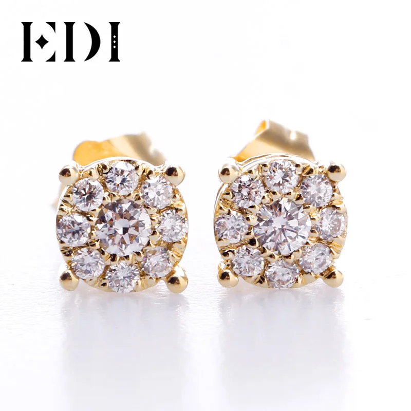EDI Diamond Earrings in 10K Yellow Gold Clasic Brilliant 0.3cttw G/SI Diamond Halo Stud Earrings
