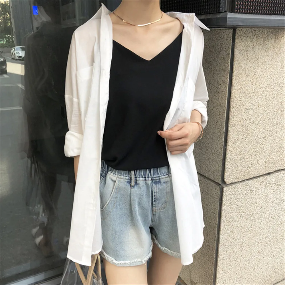 Boyfriend Style Casual Vacation White Long Blouse Women Summer Women Long Sleeve Shirt Blouse High quality loose Blouse Tops (5)