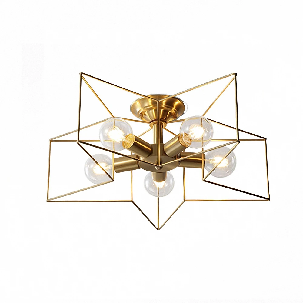 

Copper Ceiling Lights Nordic style luminaria Star shape ceiling lights E27 Bulb Simple style luminaria living room lights