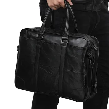 

Nesitu Vintage Black Coffee First Layer Genuine Leather Office Men Briefcase Portfolio 14'' Laptop Man Messenger Bags M6395