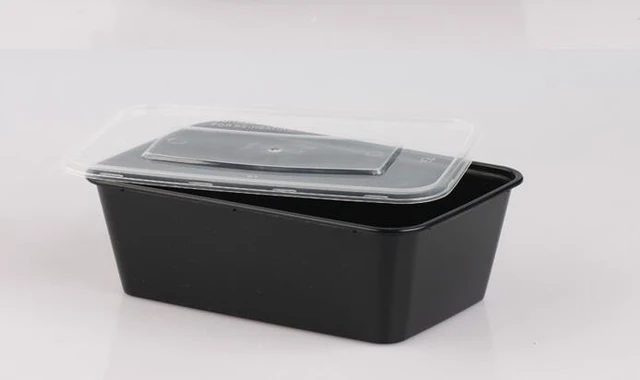 Microwavable Food Container with Lid Bento Box, Black with lid ,Set of 50pcs