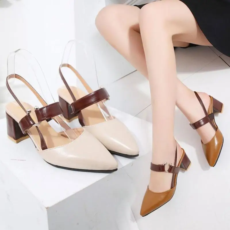 

Summer hollow coarse sandals high-heeled shallow mouth pointed pumps shoes women Female sexy high heels large size