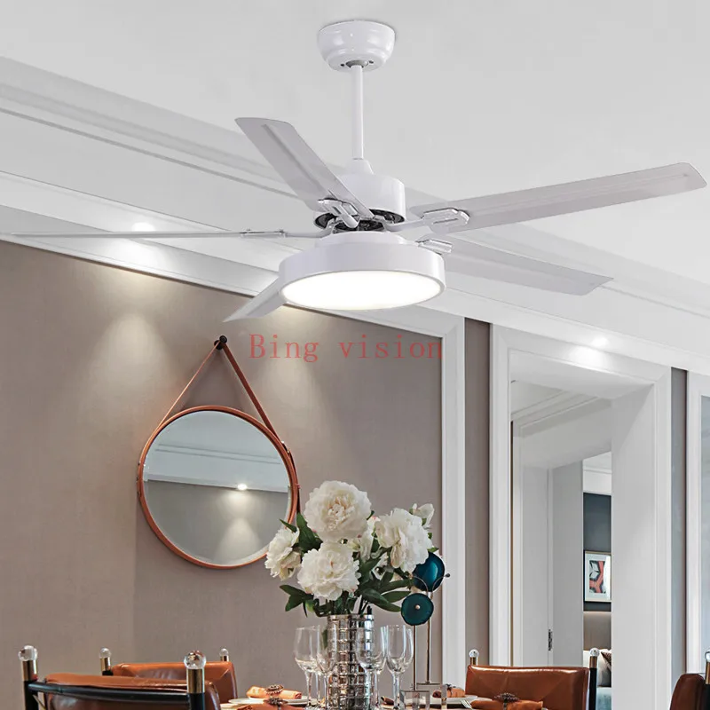 

Modern Led white Ceiling Fan 5 Blad esstainless steel Ceiling Fans Lamps With Lights For Living Room home DimmingLED lighting