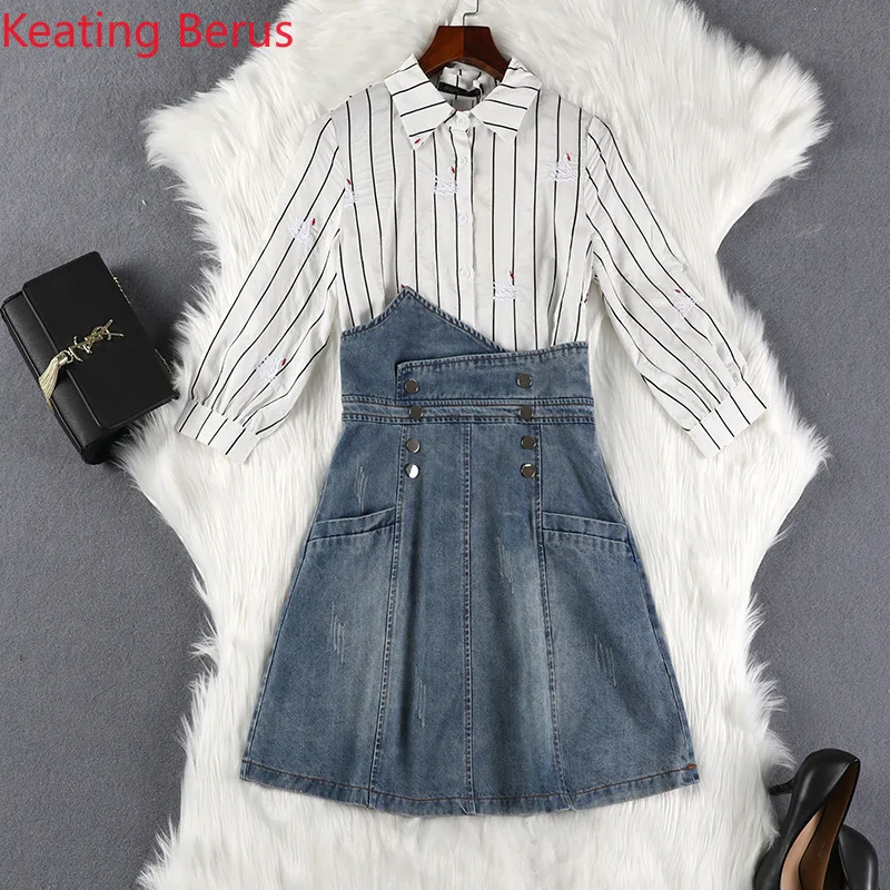 Women's Loose Summer Denim Dress Women's Striped Lapel Denim Fabric Dress Fashion Slim Women's Clothing  Plus Size 5XL 1088