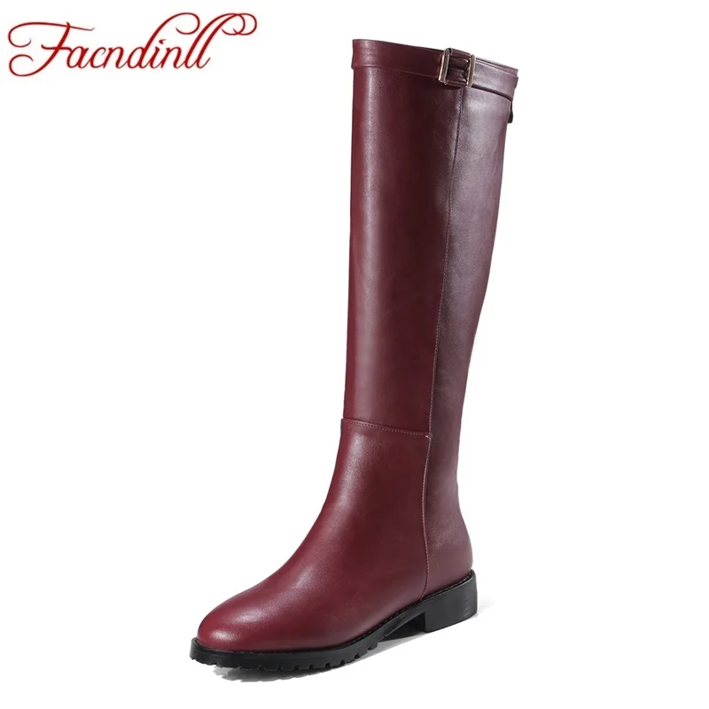 Plus size pu leather shoes woman knee high boots buckle zip thick heels autumn winter shoes platform riding boots ladies shoes