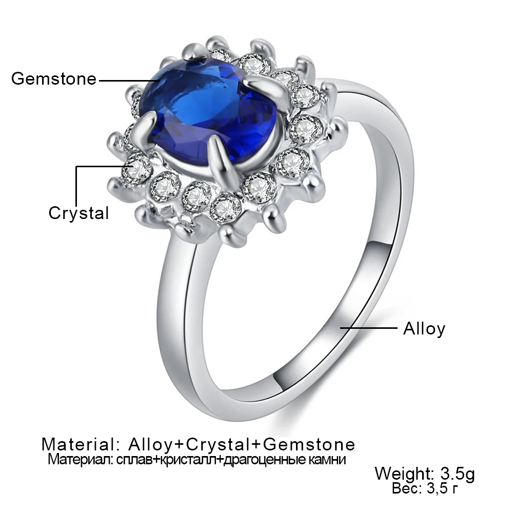 IPARAM модное синее овальное большое циркониевые кристаллы цветок кольцо Гламурное серебряное Женское Обручальное Кольцо горячее ювелирное изделие подарок