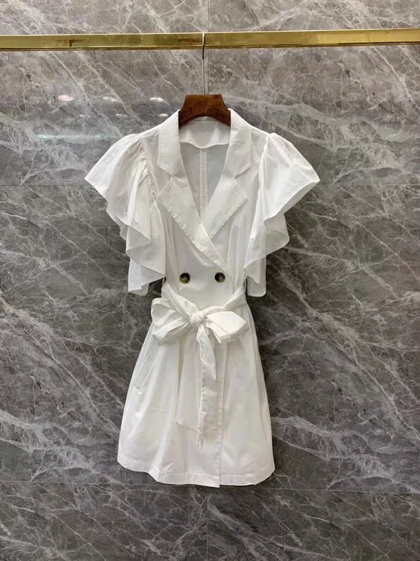 

2019 Elegant Sexy Cotton Summer Dress Women Casual A-Line Solid Short Sashes Knee-Length PetalSleeve Empire Free Shipping