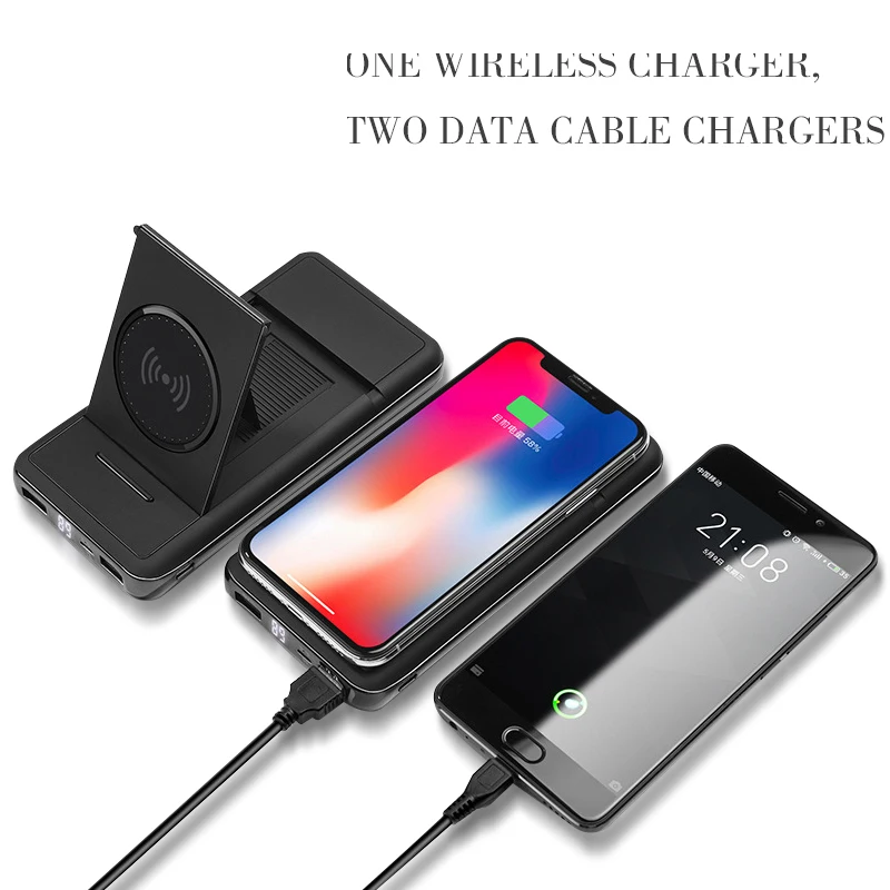 10000 мАч Зарядное устройство QI Беспроводное зарядное устройство power bank с держателем для iPhone samsung Быстрая зарядка usb type-C power Bank