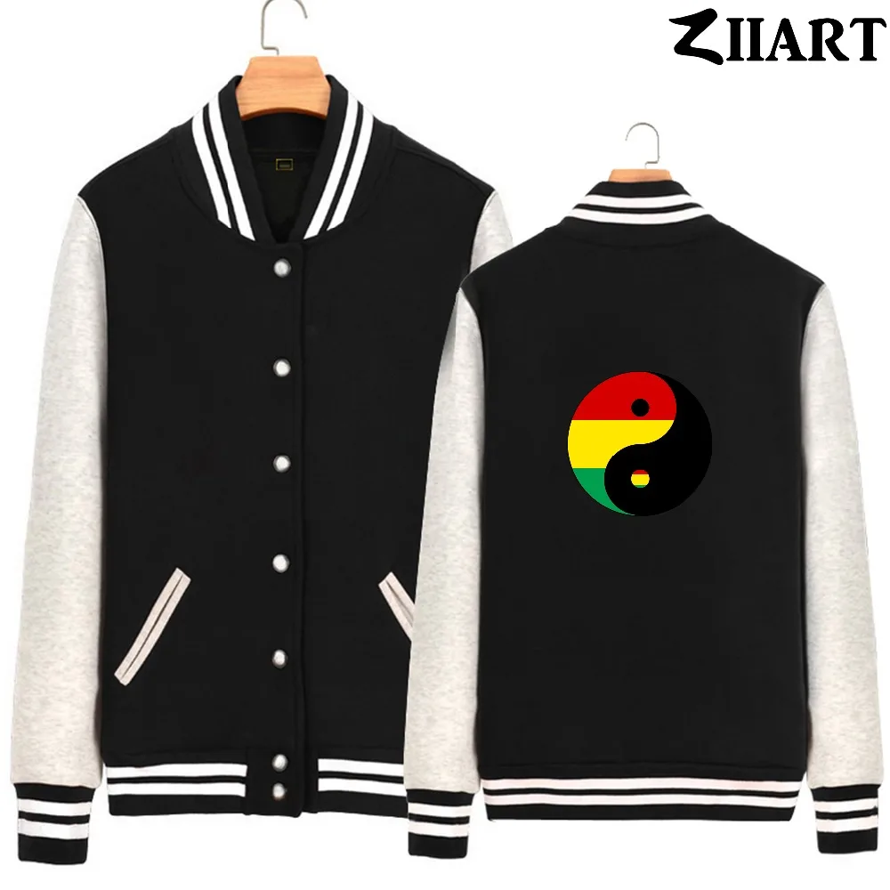 

Yin yang bagua Chinese philosophy reggae Regge Rasta red yellow green Woman Full Zip Autumn Winter Fleece Baseball jacket ZIIART