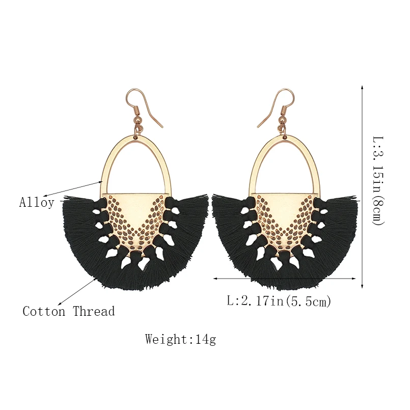 MANILAI Bohemia Handmade Tassels Earrings For Women Cotton Thread Alloy Statement Fringe Dangle Earrings Ethnic Jewelry