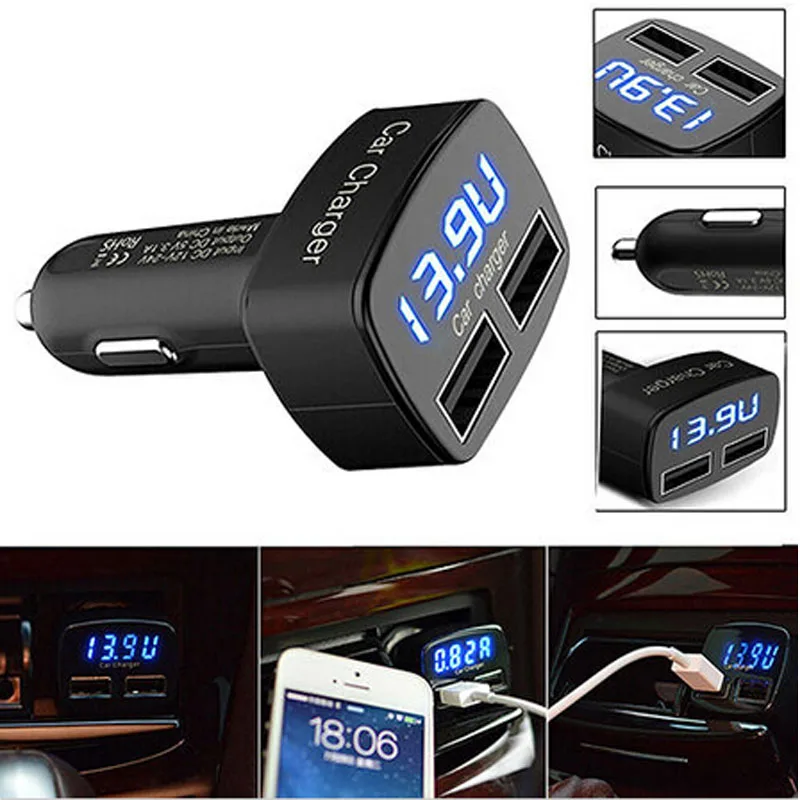 

1Pcs 4 In1 Universal Dual USB Car Charger Adapter Voltage DC 5V 3.1A Tester