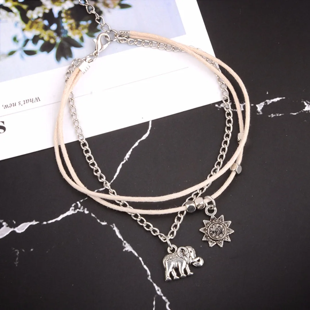 Boho очаровательные женские серебряные шикарные слон Солнце браслет на ногу из бисера Летний пляж босиком ювелирные изделия shellhard модные популярные лодыжки браслет