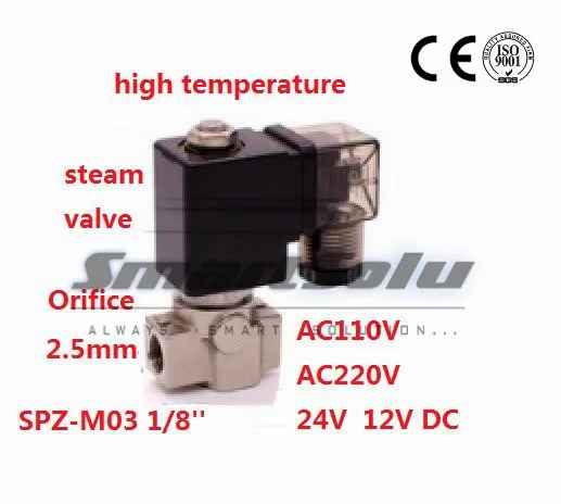 

Free shipping 16bar 2 way SS304 high temperature hot water DC24V solenoid valve for steam 1/8" BSP Orifice 2.5mm normal close