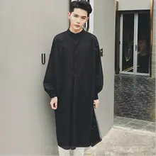 ; Новинка; Модная Повседневная Свободная хлопковая рубашка с длинными рукавами и стоячим воротником; Цвет черный, белый; S-2XL