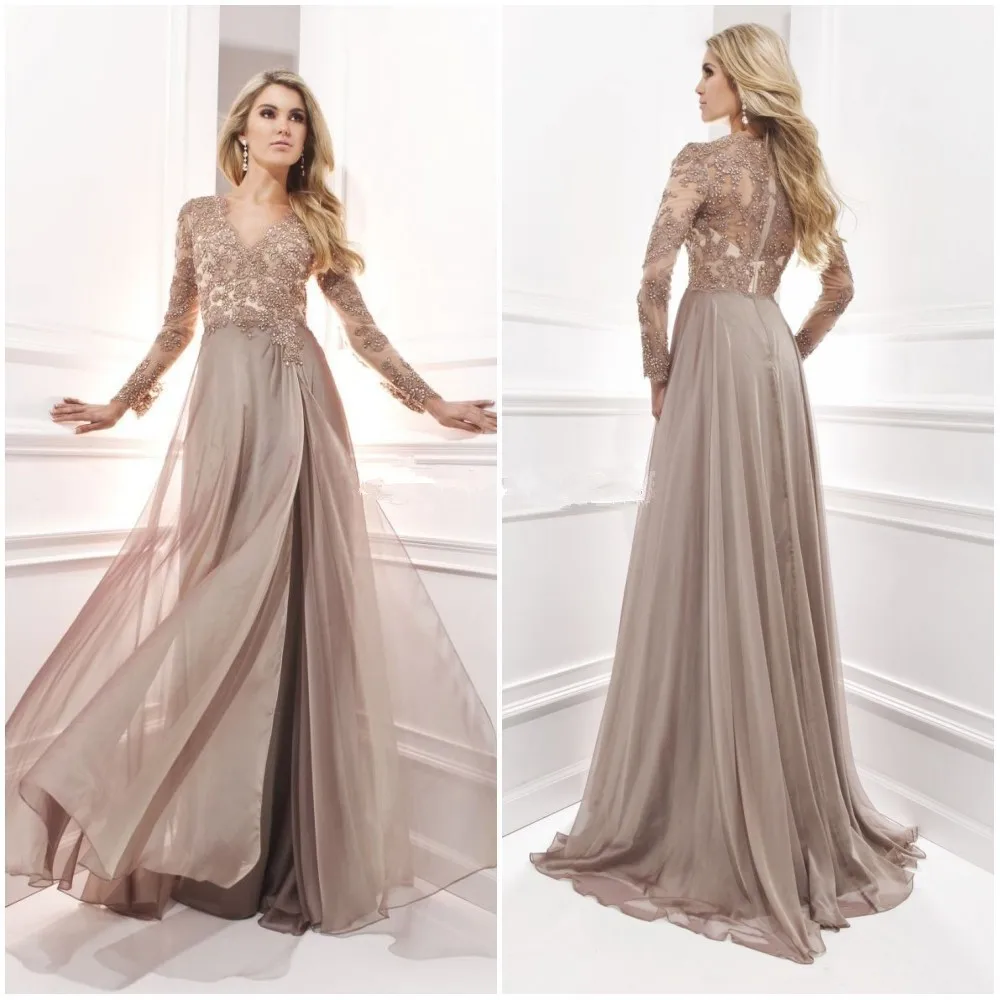 Evening Dress Long Sleeve Brown