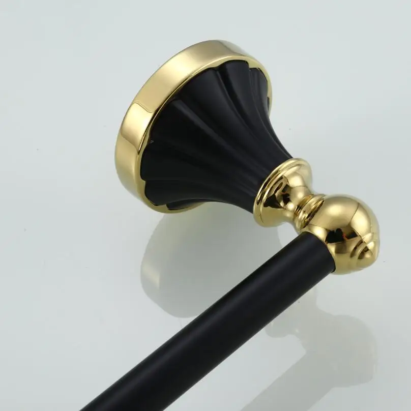 Luxury black+golden Bathroom 55CM Single Towel Bar Towel Rack Holder Solid Brass Matte Black Finish Bathroom Accessories