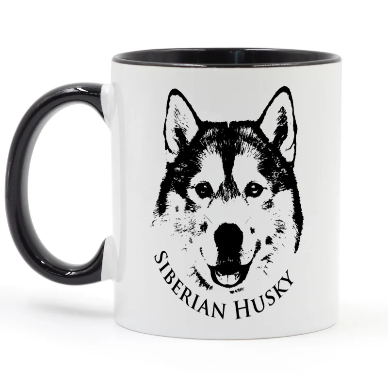 Siberian Husky кофейная кружка керамическая чашка цветная ручка цвет внутри подарки 11
