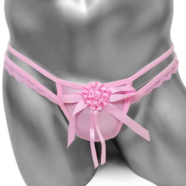 

Mesh Transparent Sissy Panties Thong G strings Underwear Sexy Men Lace Underwear With Flower Front Gay Male Lingerie Panties