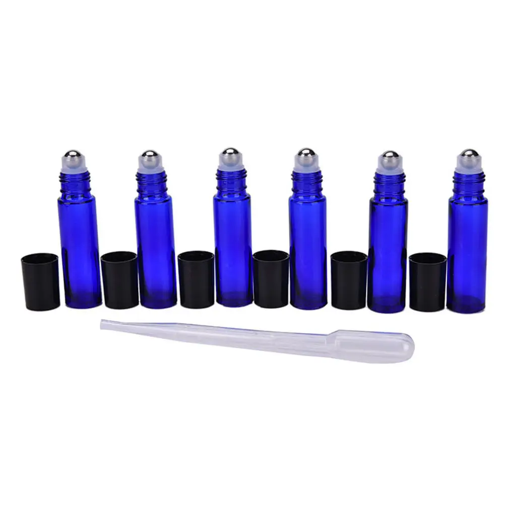 6pcs/Set Refillable Bottles 10ml Glass Roll on Bottles Aromatherapy Essential Oil Roller Bottles with Metal Ball Brushed Cap