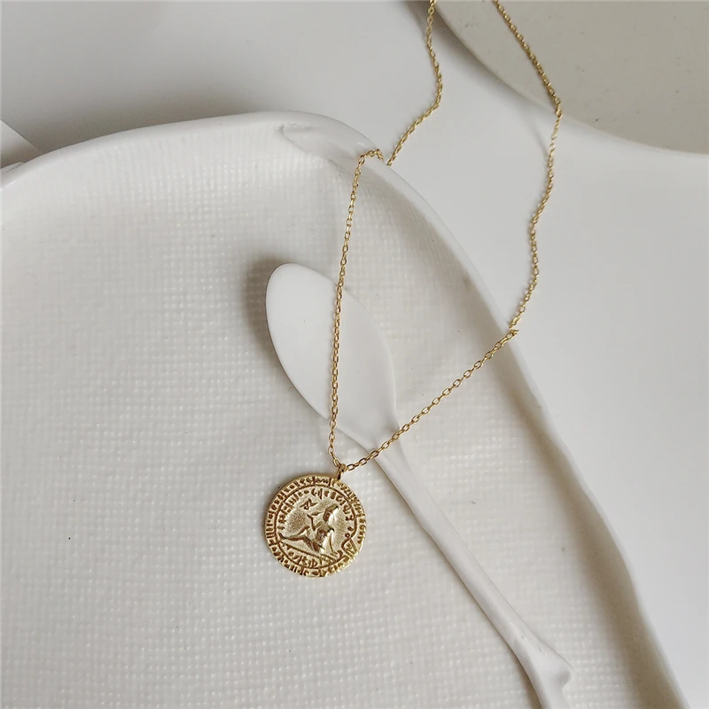 

925 Sterling Silver Choker Coin Pendant Necklaces Gold Color Round Drop Portrait Necklace For Women Silver 925 Sterling Jewelry