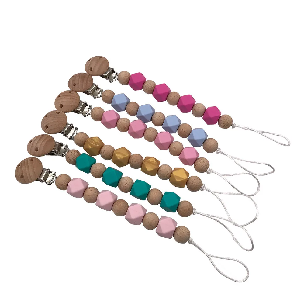Buy Baby Wood Beaded Pacifier Clip Chain Nipple Holder
