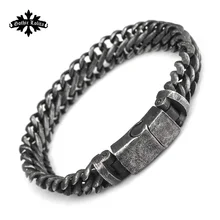 Alta calidad breve Negro pulsera punky de la vendimia para los hombres Joyería de moda de acero inoxidable se puede personalizar