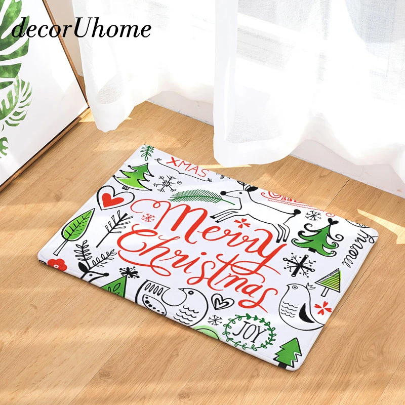 

decorUhome Christmas Tree Waterproof Anti-Slip Doormat Letters Joy Carpets Bedroom Rugs Decorative Stair Mats Home Decor Crafts