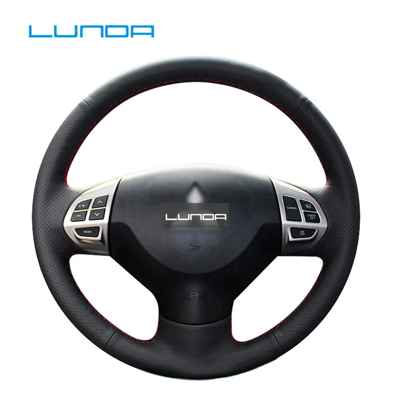 

LUNDA Black Leather Steering Wheel Cover for Mitsubishi Lancer EX 10 Lancer X Outlander ASX Colt Pajero Sport