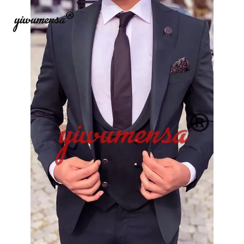 Y606 Terno Masculino Slim Fit свадебные костюмы жениха для мужчин 2019 индивидуальный заказ 3 шт. темно-синий Блейзер костюм для мужчин s Slim Fit Костюмы для