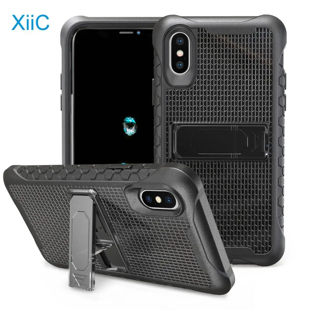

XiiC Anti-fall Anti-scratch Dust-proof Football Grid Protection Protective Case with Bracket for iphone X Gift Tempered Film