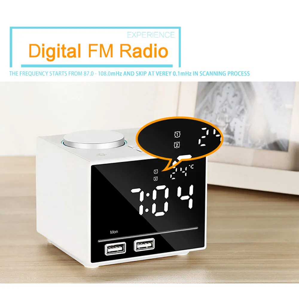 1 комплект Bluetooth изменение цвета будильник fm-радио с usb зарядка и Громкая связь(черный/белый