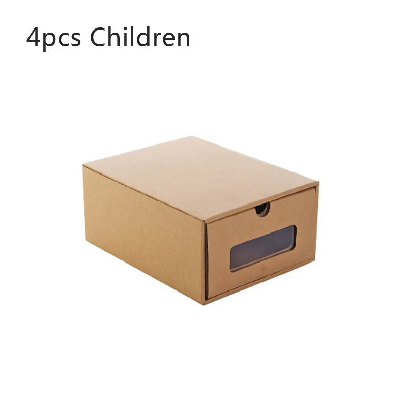 Крафт-бумага может быть сложен ящик коробка для обуви Органайзер для мужчин, женщин, детей обувь для хранения сапоги кроссовки Пылезащитная отделка s - Цвет: 4pcs-Child