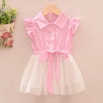 

Baby Girl Clothes Dress Casual Floral Loose Bow Lace Up Patch Printed Summer Cotton Clothing Children Cute Kids Baby Girl Dress