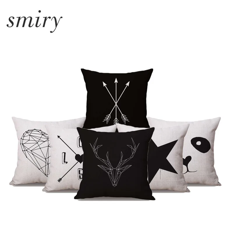 2017 чехол для подушки с черно белым рисунком из хлопка и льна 18x18 дюймов