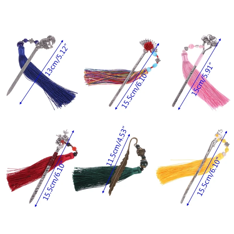Chinese Style Vintage Antique Metal Bookmark Handmade Weave Long Tassel Beads Traditional Book Mark School Office Supplies