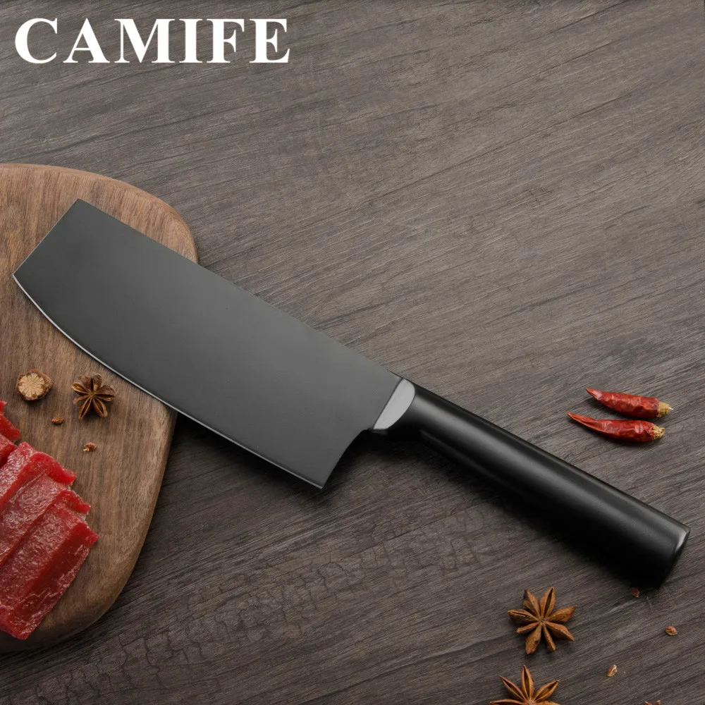 Черный японский кухонный нож из нержавеющей стали для накири с антипригарным
