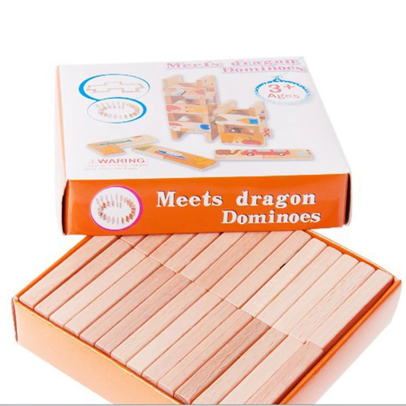 Children's Wooden Toys board game High-grade 28 pieces Beech Wood Domino Solitaire Early Learning Cognitive Educational Toys