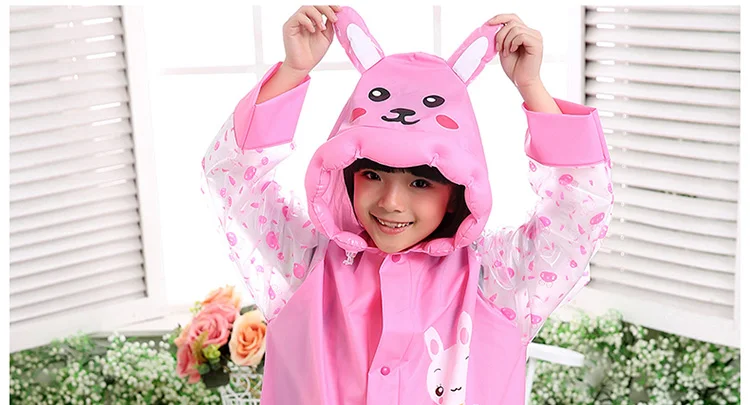 10.Waterproof kids raincoat with school bag Children's rain coat Inflated cap brim cute cartoon Long rain jacket