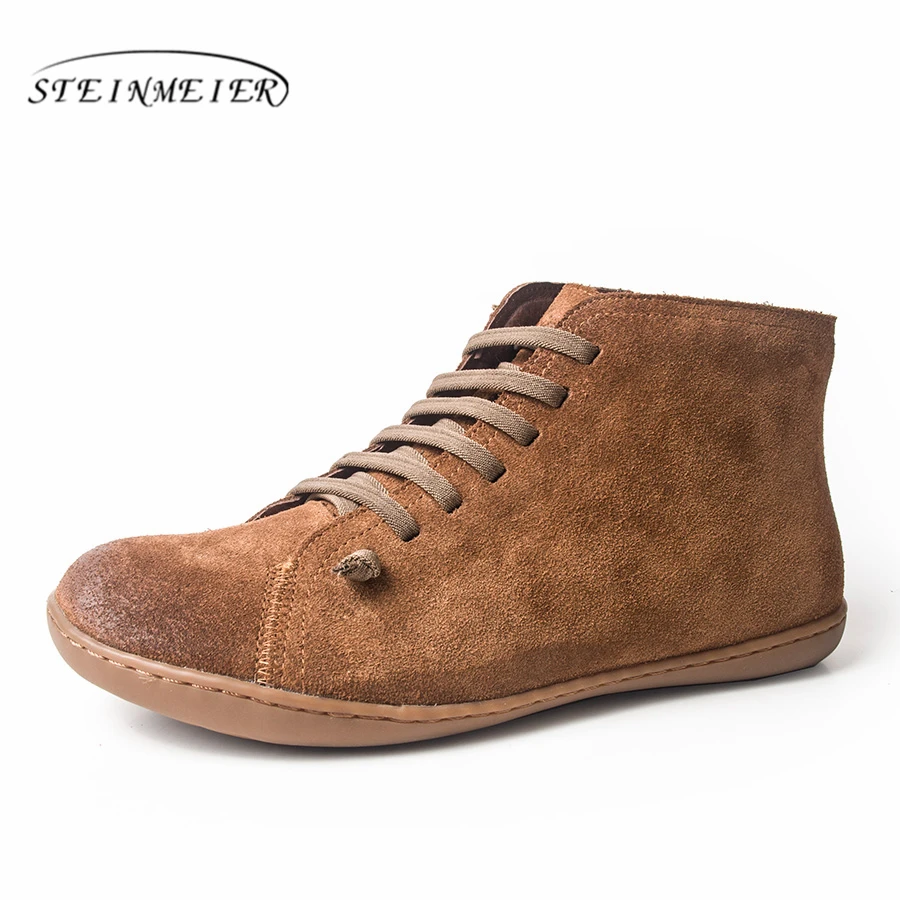 

Men Winter Snow Boots Genuine leather Ankle Spring flat Shoes Man Short Brown Boots With Fur 2019 for men lace up boots