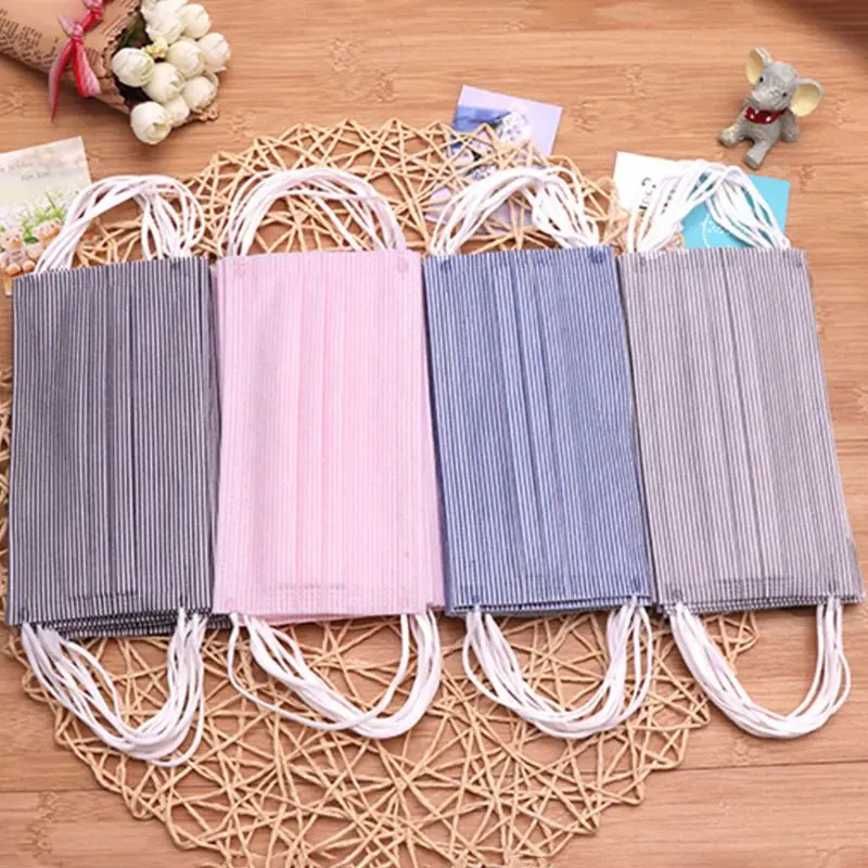 

10Pcs Fresh Style Horizontal Striped Unisex Disposable Anti-Dust Mouth Mask Three Layers Elastic Earloop Surgical Respirator