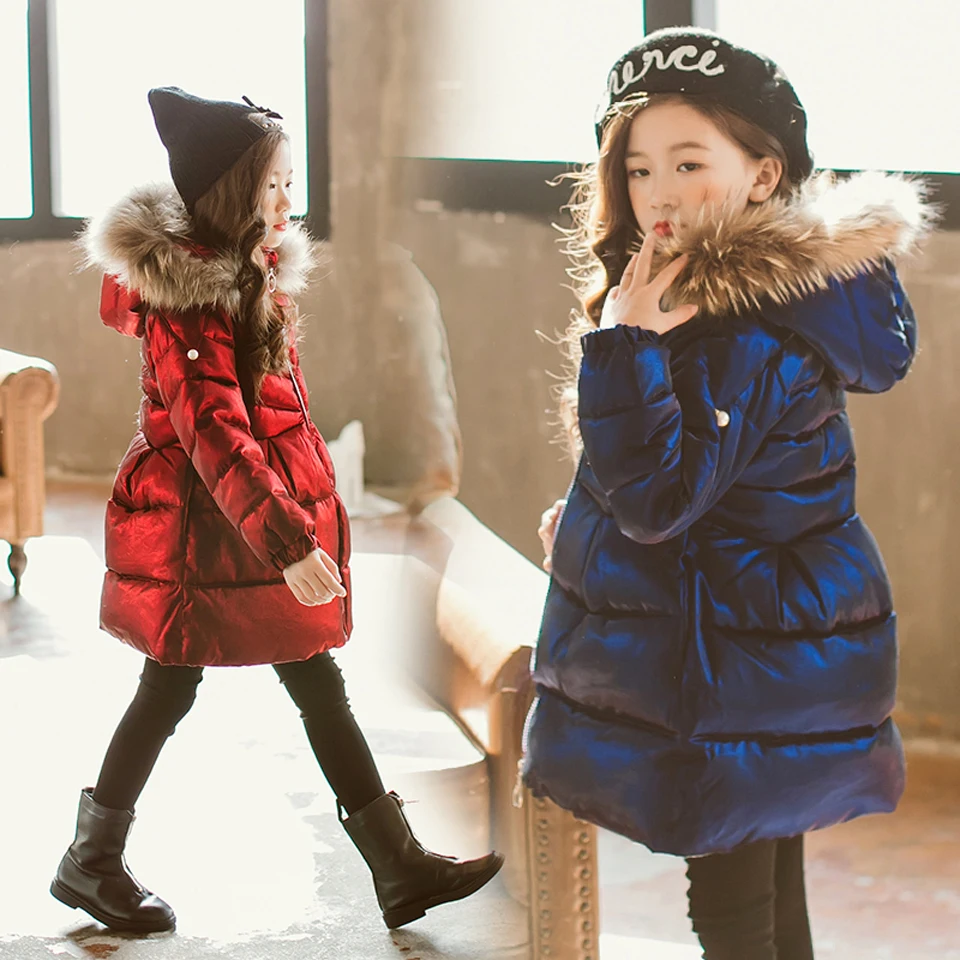 

Girls Down Jacket Long Children's Clothing 4-13y Girls Winter Jacket Thickening Parent-child Coats Big Fur Collar Outwear Jacket