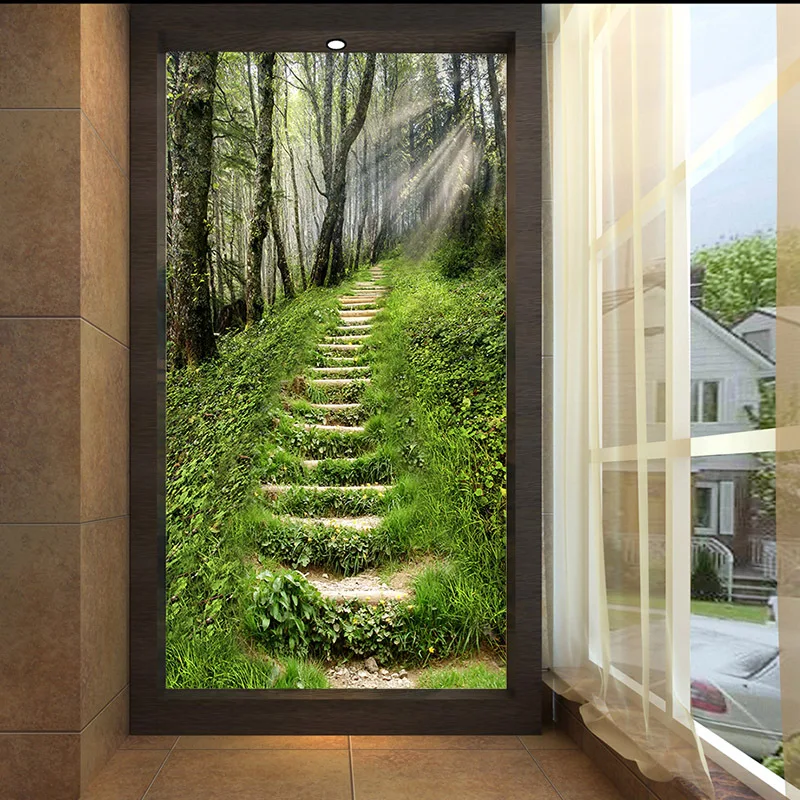 

Customized 3D mural wallpaper medium-size oil painting with mountain forest pattern as vertical background the corridor screen