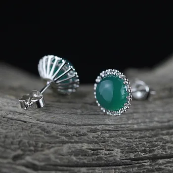 

The character of the original design S925 silver handmade sterling silver jewelry simple lady Chrysoprase Earrings